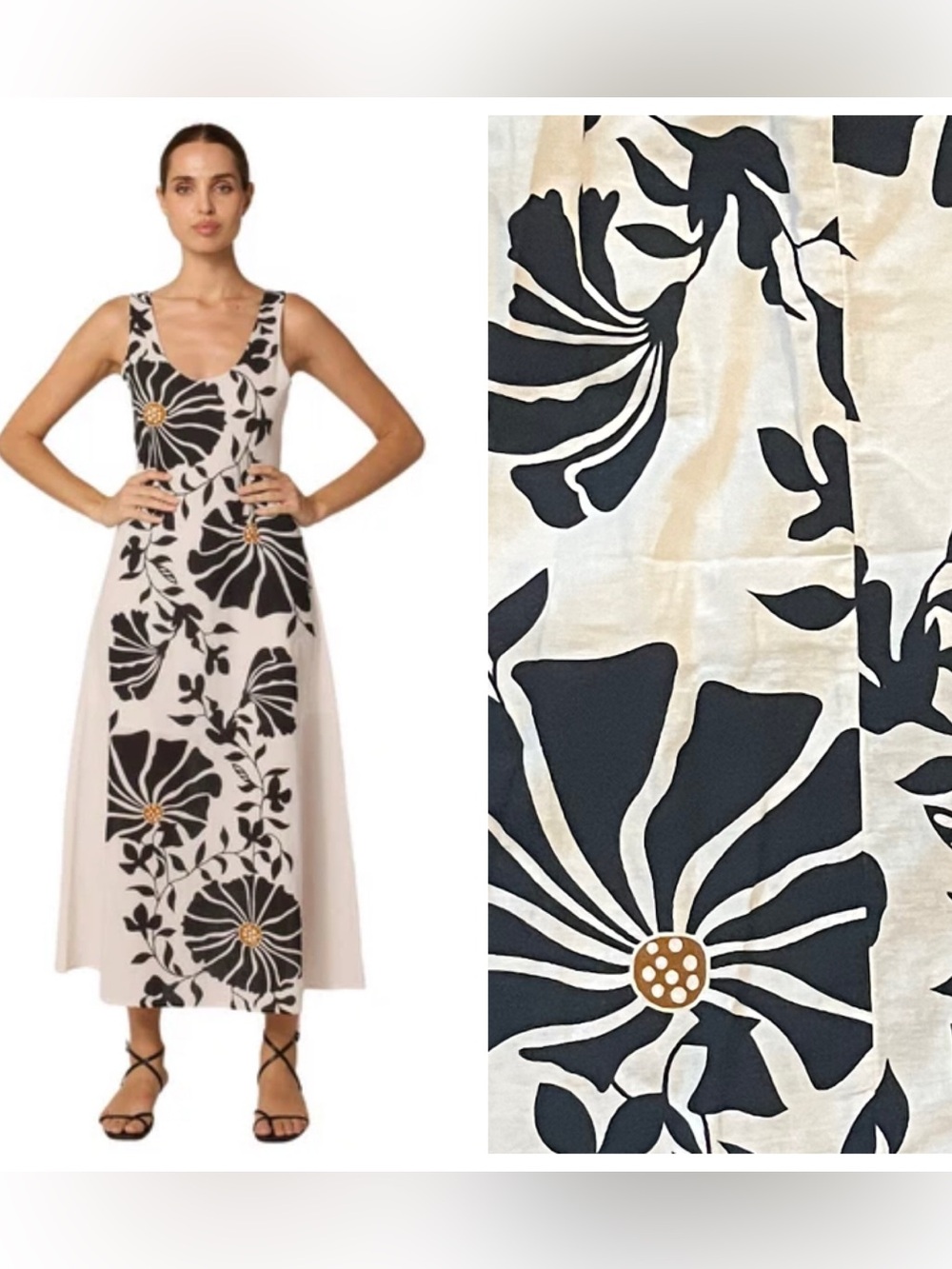 NWT Cleobella Rosalinda maxi midi dressblack white floral cotton linen XS